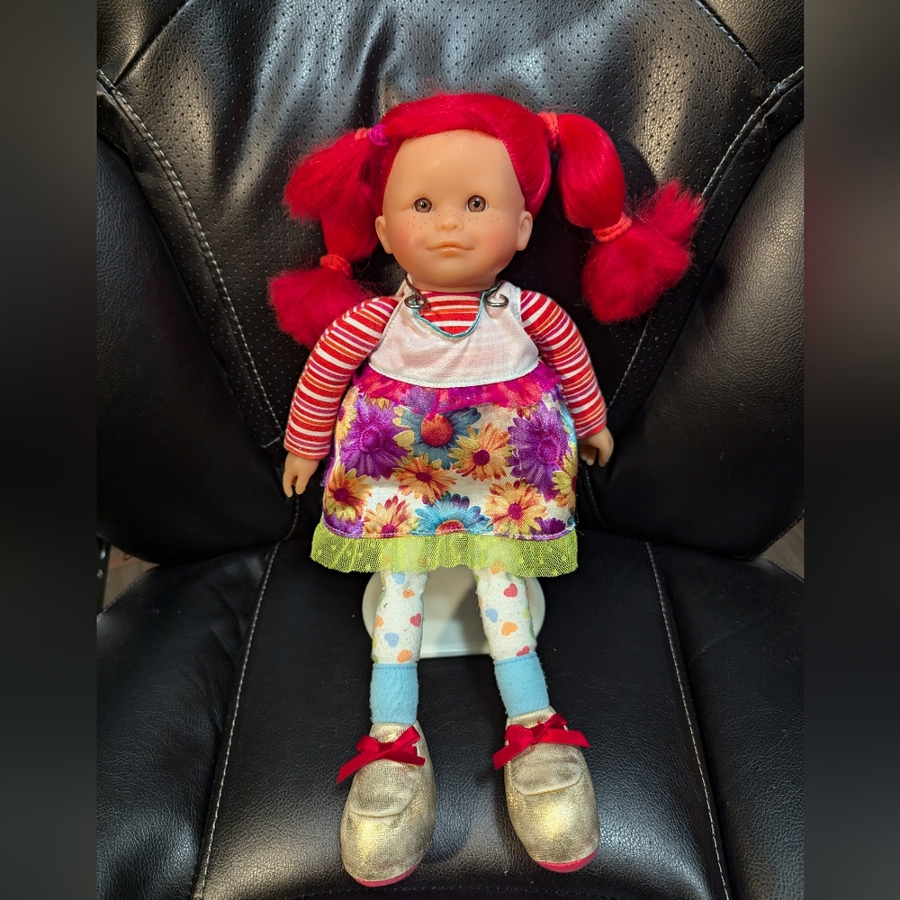 - Corolle soft body Doll with red hair and freckles. Wearing a dress. GUC